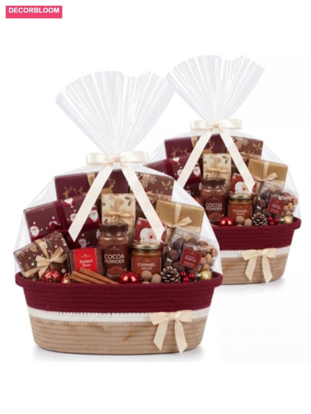2 Set Woven Cotton Rope Gift Baskets Empty with Bows Storage Bins